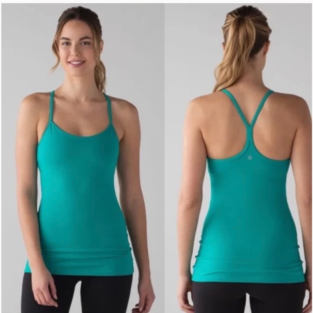 2/$30 Lululemon power y tank top teal active athletic size 8 built in bra lulu
